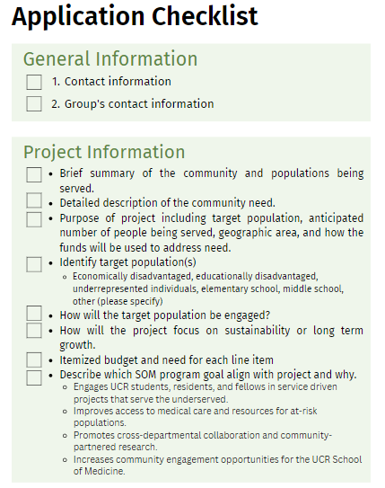 Mini-Grants Application Checklist